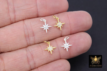 925 Sterling Silver or Gold Vermeil Starburst Charms, Tiny Gold Star Charms